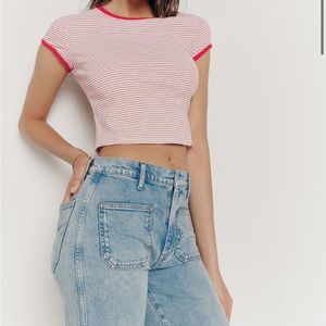 Reformation tshirt, ribbed, red stripe.